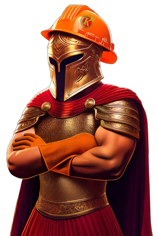 Gladiateur Kodeeus en tenue d'ouvrier pour les travaux en cours du site internet de l'agence web Kodeeus